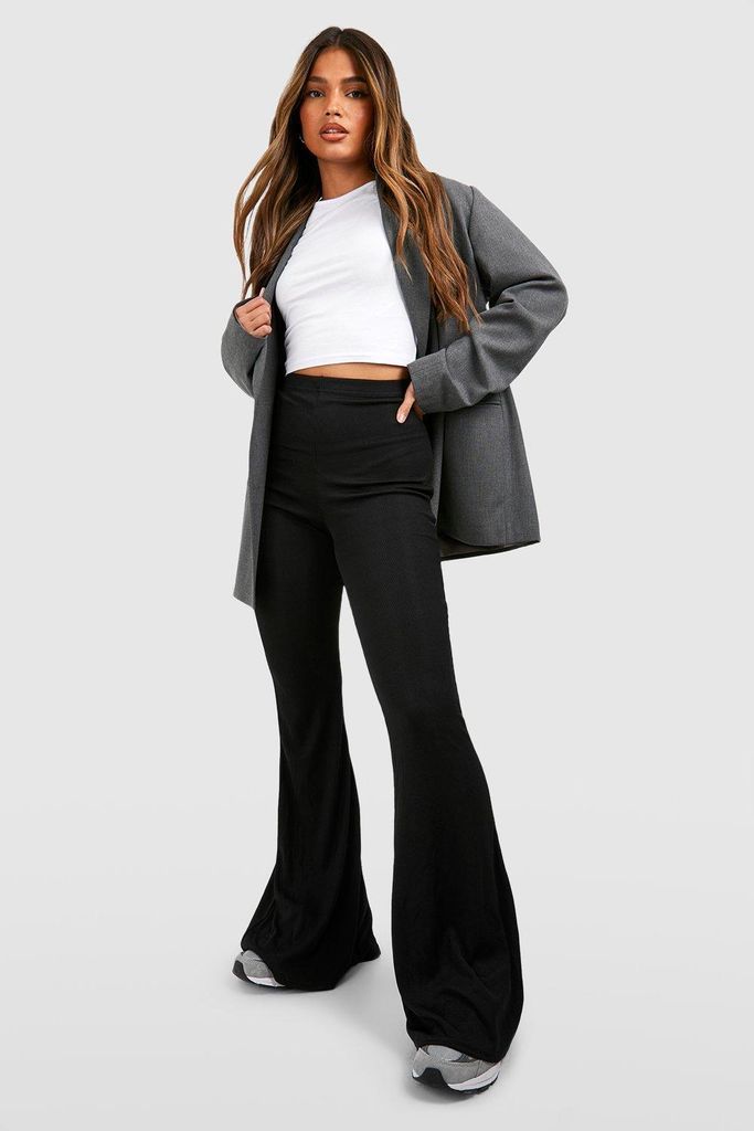 Womens Basics High Waisted Ribbed Skinny Flared Trousers - Black - 8, Black