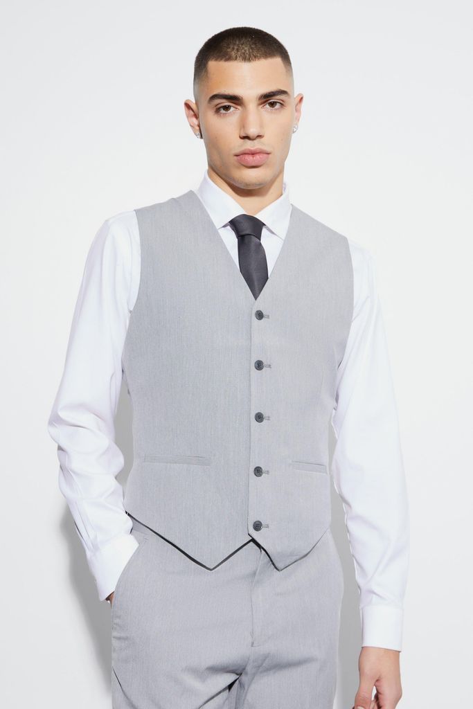 Men's Slim Waistcoat - Grey - 38, Grey