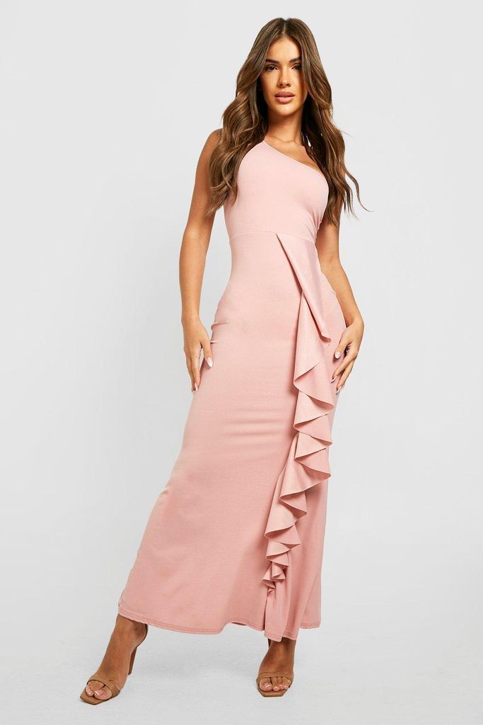 Womens One Shoulder Frill Maxi Dress - Pink - 16, Pink