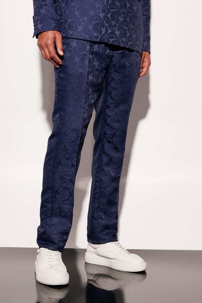 Men's Tall Slim Paisley Jacquard Suit Trouser - Navy - 34, Navy
