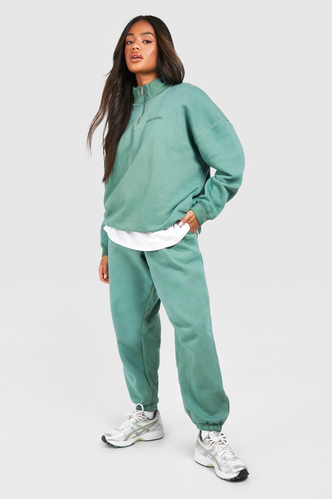 Womens Overdyed Oversized Half Zip Sweatshirt Tracksuit - Green - S, Green