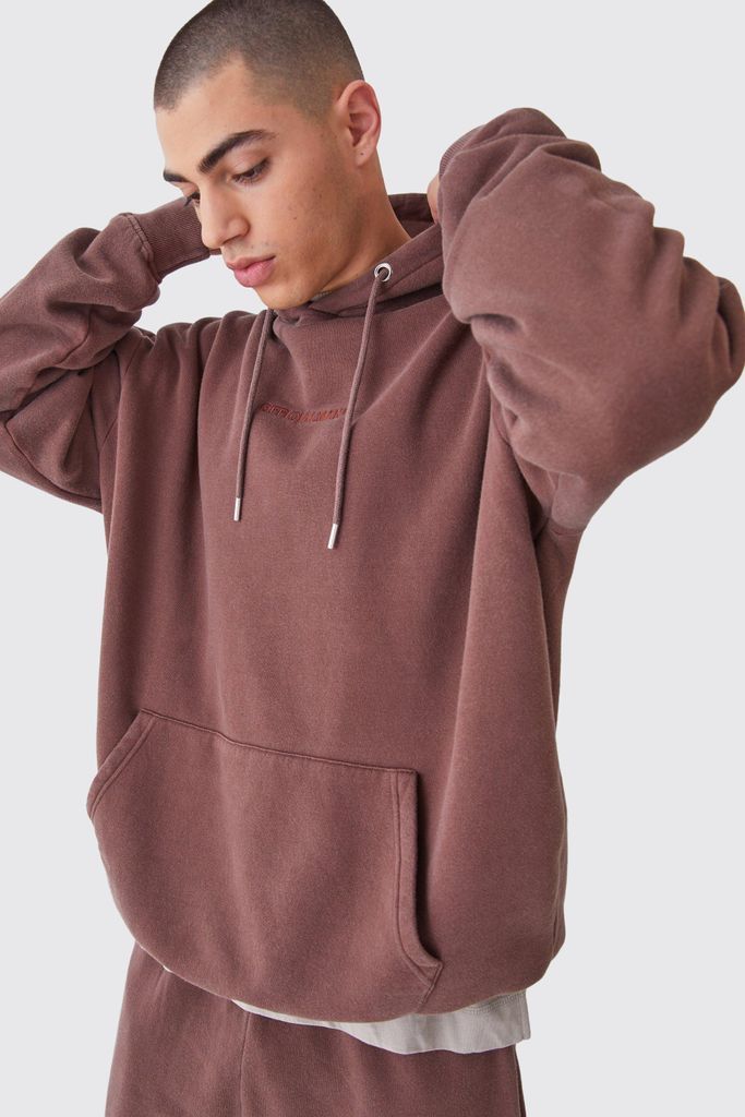 Men's Oversized Official Washed Hoodie - Brown - S, Brown