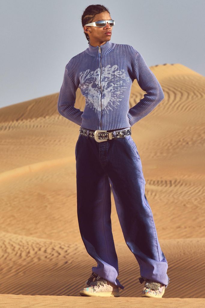 Men's Baggy Rigid Bleach Seam Jeans In Indigo - Purple - 28R, Purple