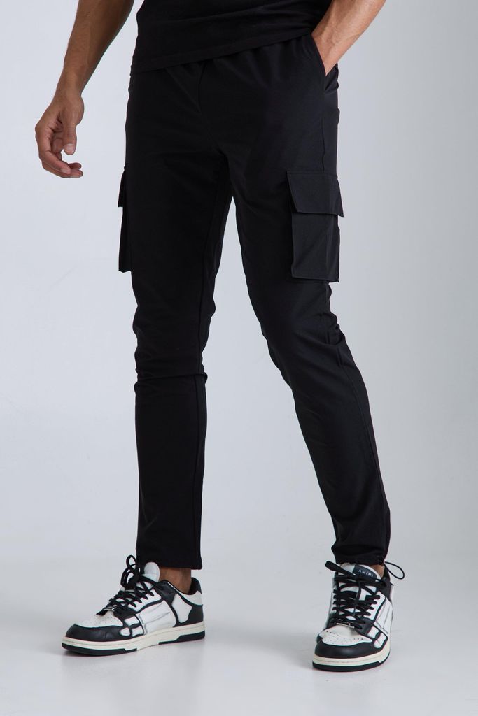 Men's Elastic Lightweight Technical Stretch Skinny Cargo Trouser - Black - S, Black