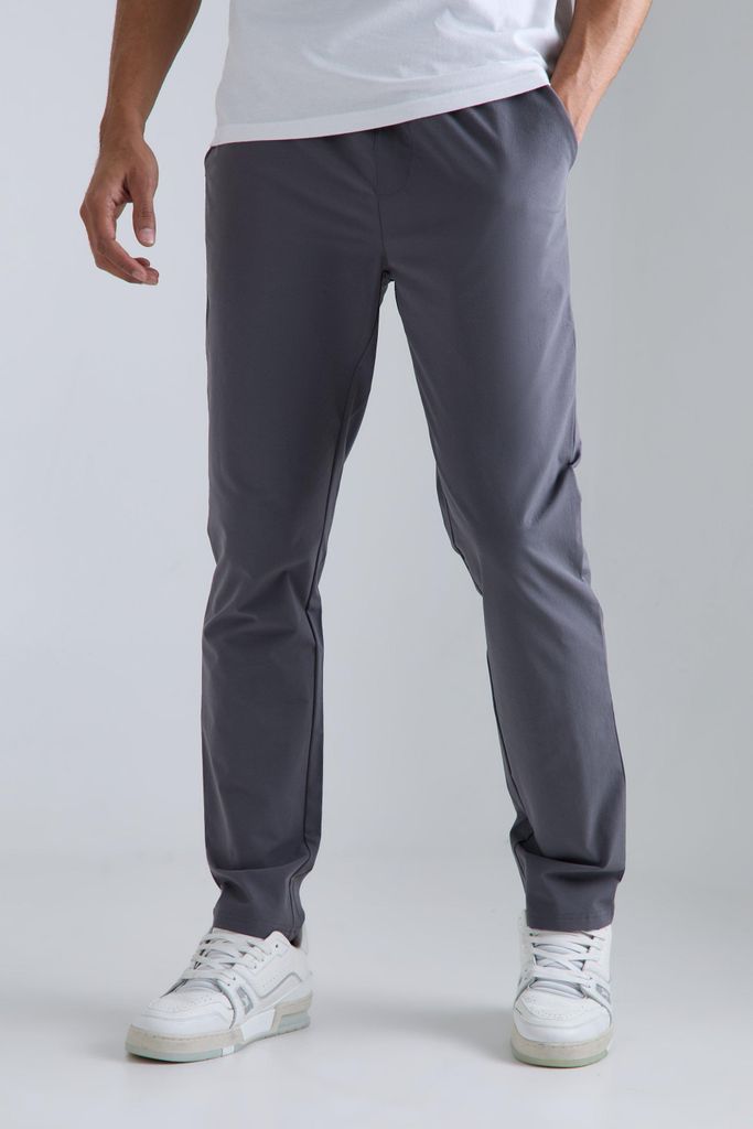 Men's Elastic Waist Lightweight Technical Stretch Slim Trouser - Grey - S, Grey