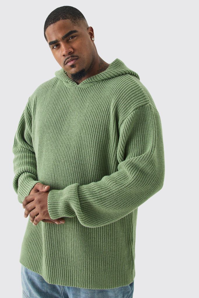 Men's Plus Boxy Oversized Knitted Hoodie In Sage - Green - Xxxl, Green