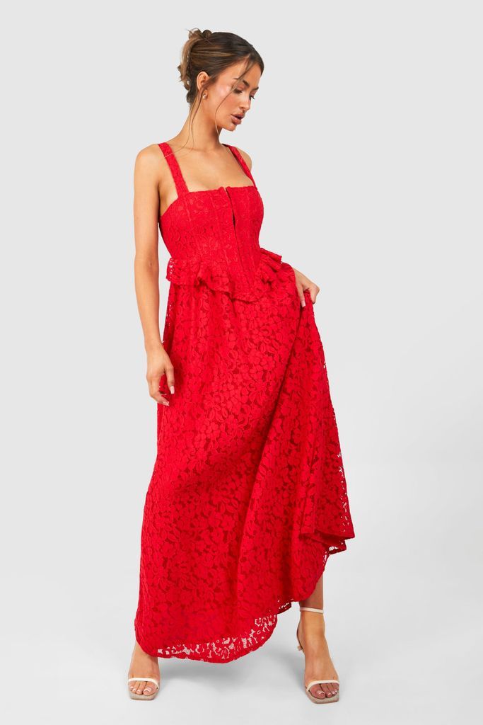 Womens Corset Lace Maxi Dress - Red - 8, Red