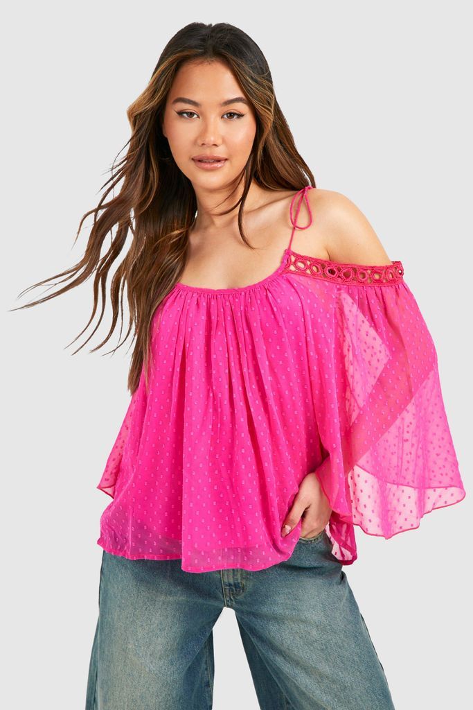 Womens Dobby Mesh Dropped Shoulder Top - Pink - 6, Pink