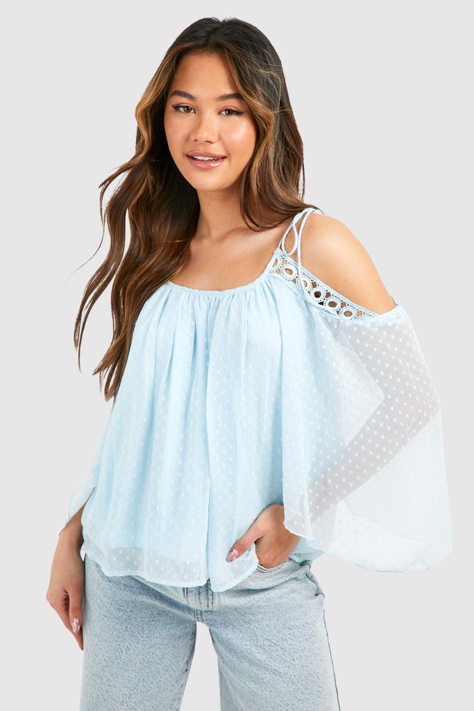 Womens Dobby Mesh Dropped Shoulder Top - Blue - 6, Blue