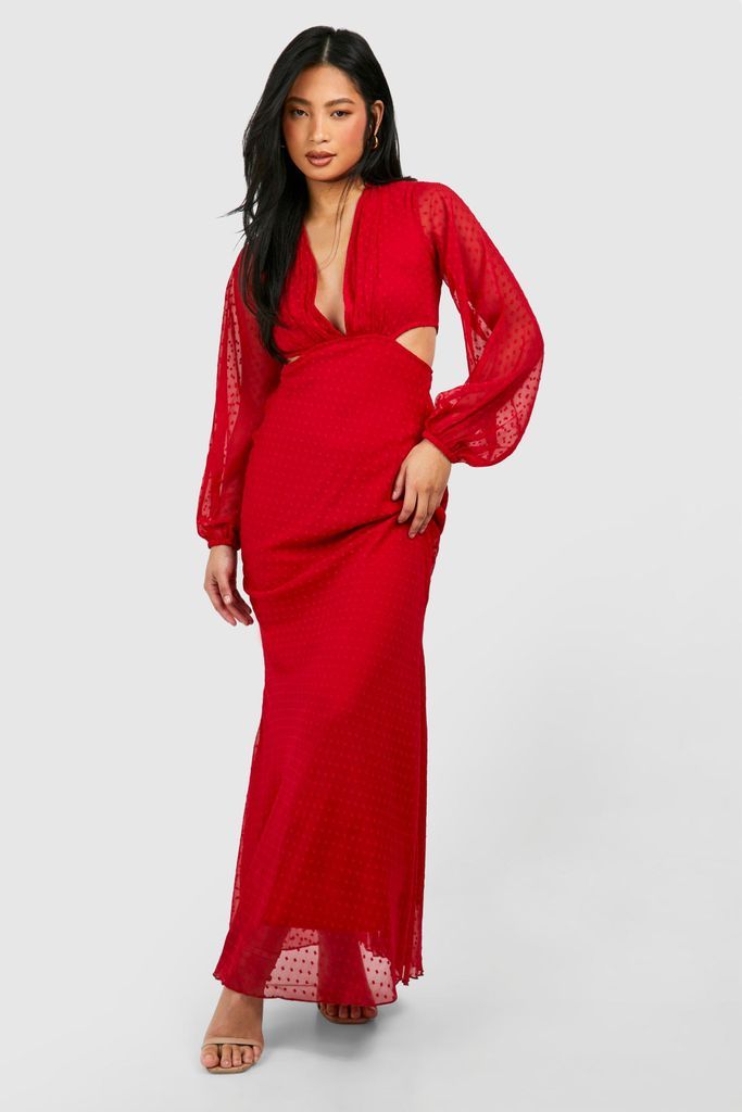 Womens Petite Dobby Cut Out Maxi Dress - Red - 6, Red