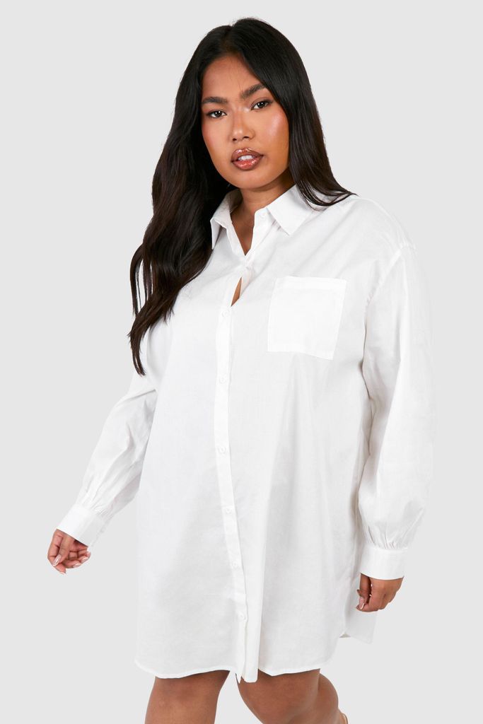 Womens Plus Cotton Poplin Ultimate Oversized Shirt Dress - White - 16, White