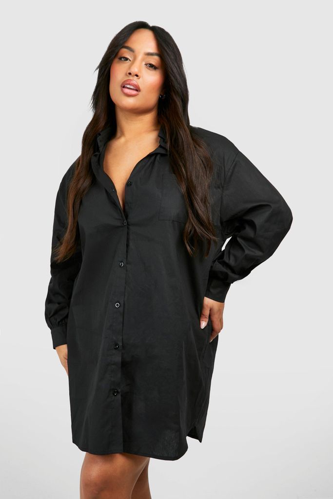 Womens Plus Cotton Poplin Ultimate Oversized Shirt Dress - Black - 16, Black