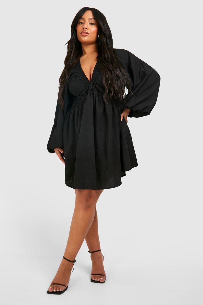 Womens Plus Textured Batwing Smock Dress - Black - 16, Black