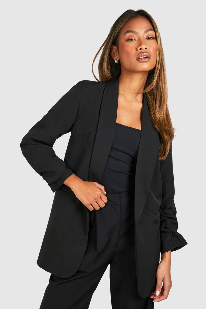 Womens Ruched Sleeve Tailored Blazer - Black - 6, Black