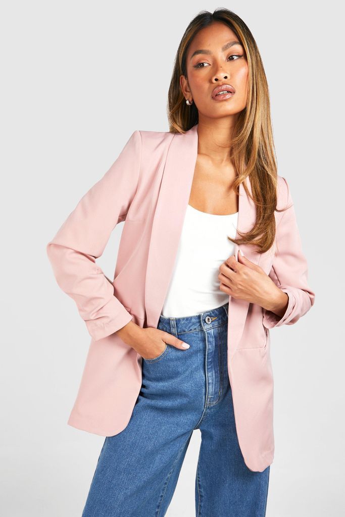 Womens Ruched Sleeve Tailored Blazer - Pink - 6, Pink