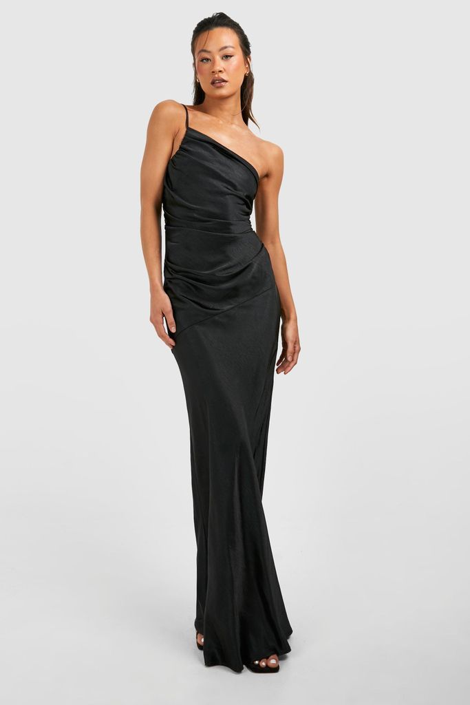 Womens Tall Bridesmaid Satin Strappy Asymmetric Maxi Dress - Black - 8, Black
