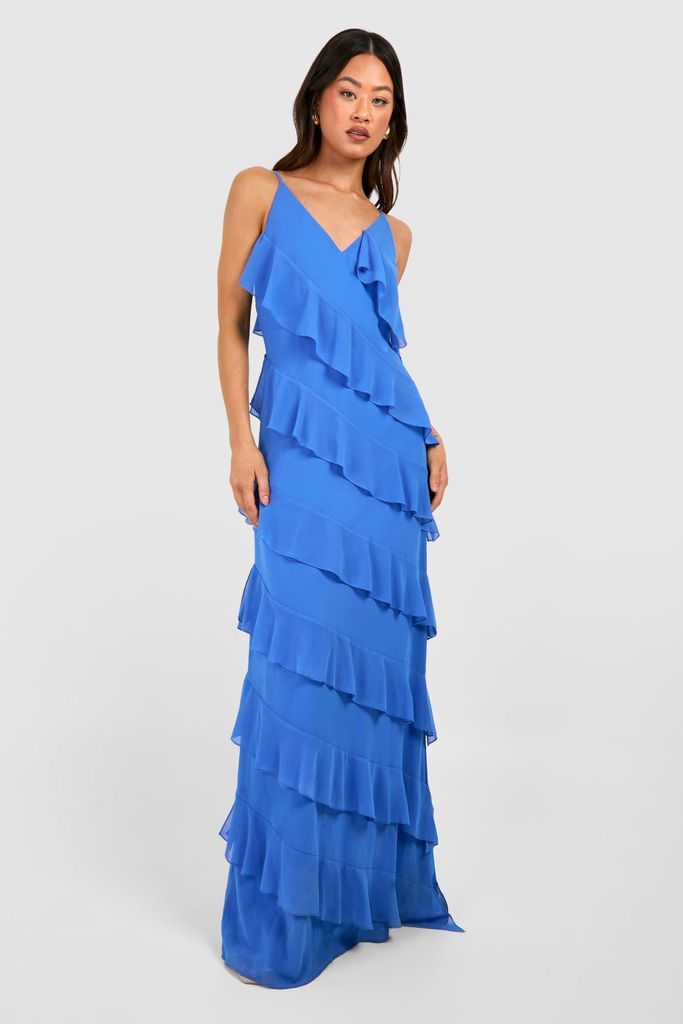 Womens Tall Chiffon Ruffle Maxi Dress - Blue - 8, Blue