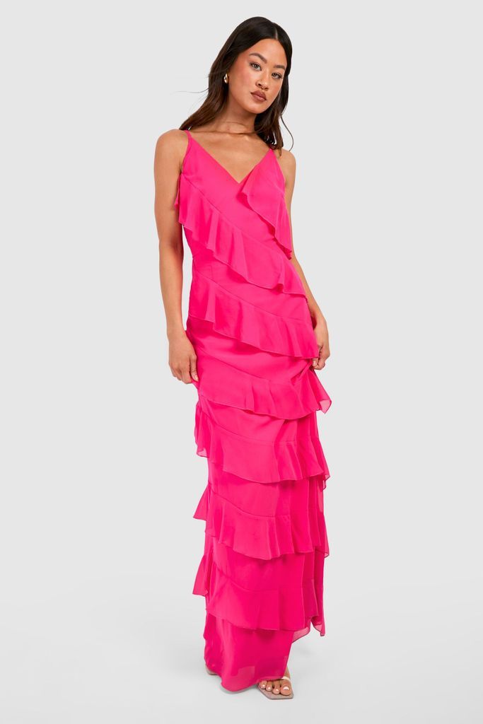 Womens Tall Chiffon Ruffle Maxi Dress - Pink - 8, Pink