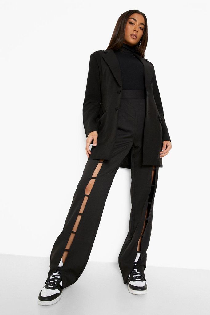 Womens Cut Out Split Front Woven Trousers - Black - 12, Black