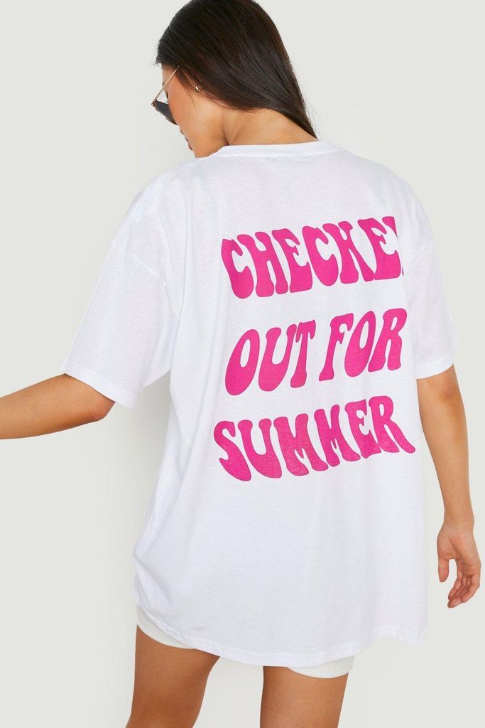 Womens Summer Printed Oversized T Shirt - White - S, White