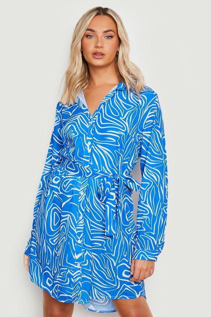 Womens Abstract Shirt Dress - Blue - 12, Blue