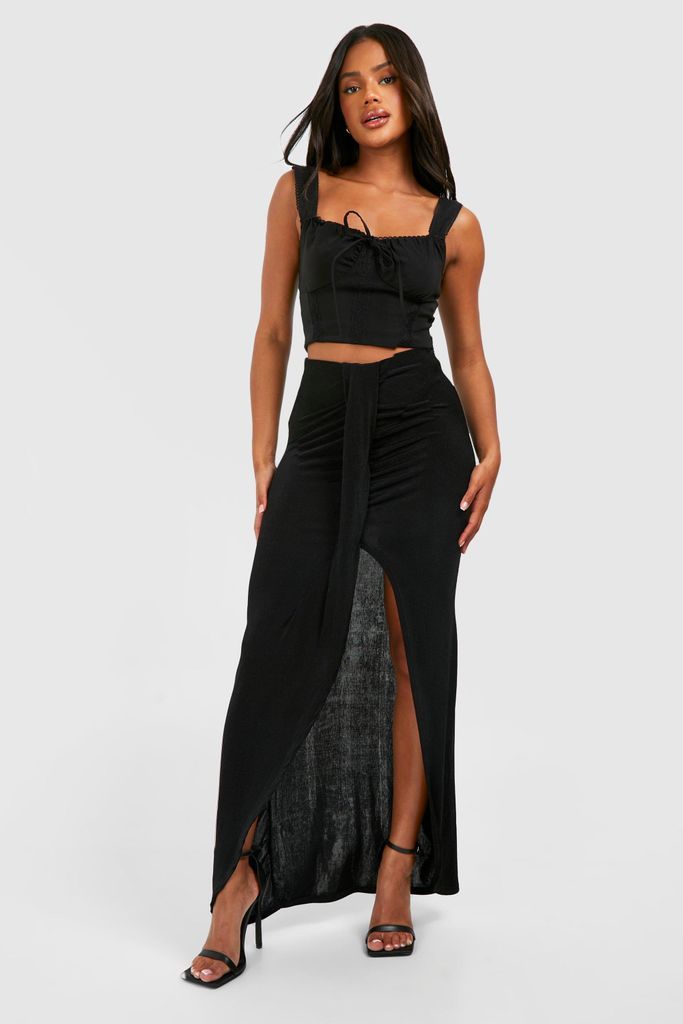 Womens Acetate Slinky Drape Maxi Skirt - Black - 6, Black