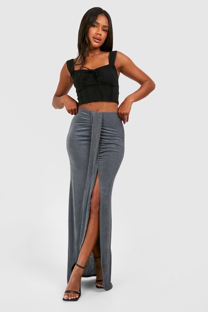 Womens Acetate Slinky Drape Maxi Skirt - Grey - 6, Grey