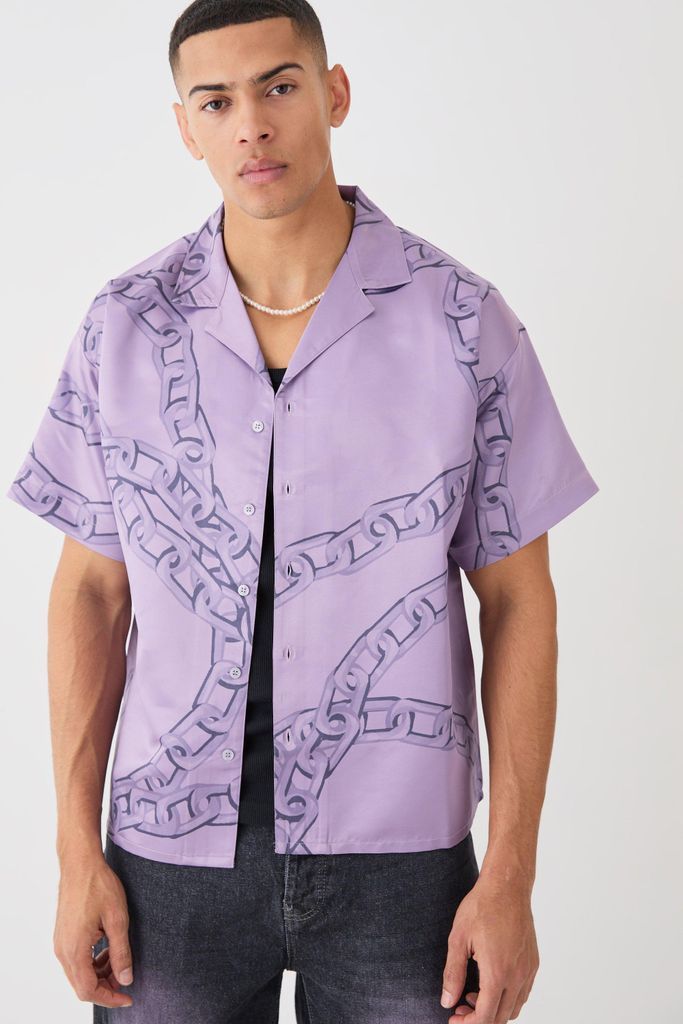 Men's Boxy Chain Satin Shirt - Purple - S, Purple