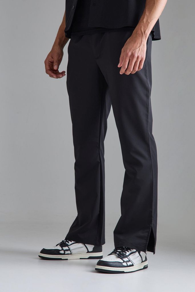 Men's Elasticated Waist Split Hem Smart Trousers - Black - 28, Black