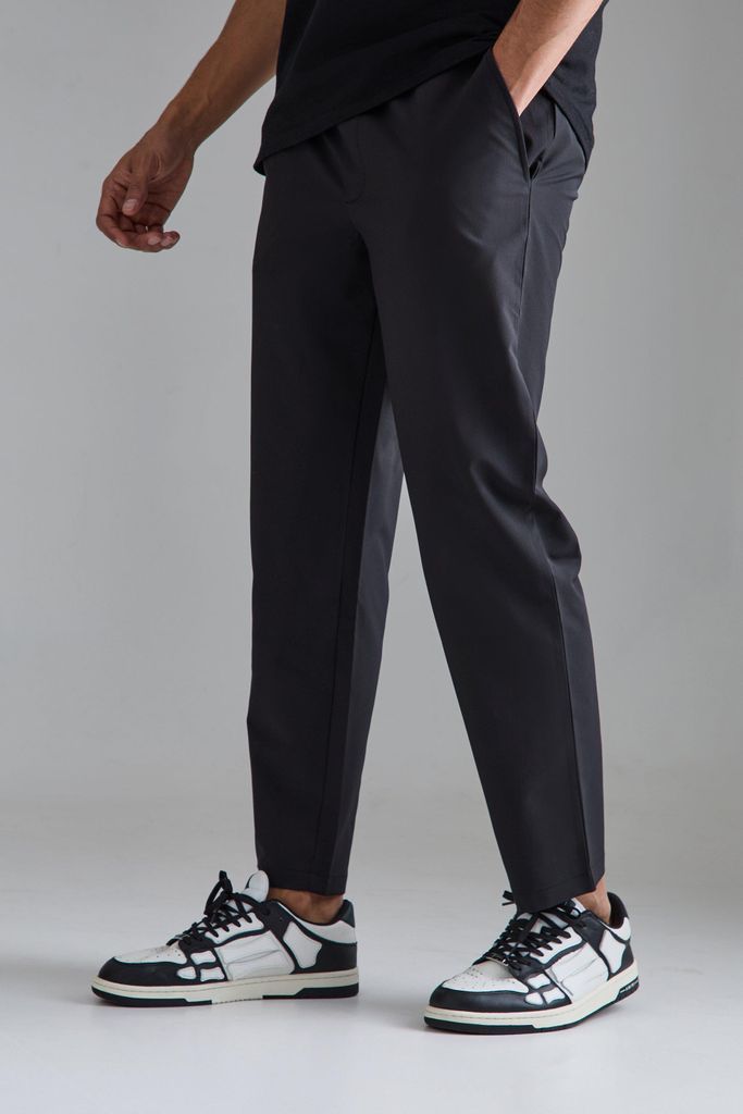 Men's Elasticated Waist Tapered Fit Smart Trousers - Black - 28, Black