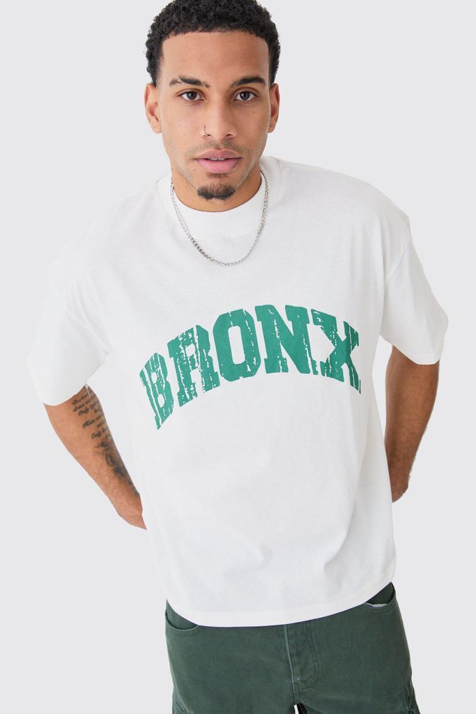 Men's Oversized Boxy Extended Neck Bronx T-Shirt - Cream - S, Cream