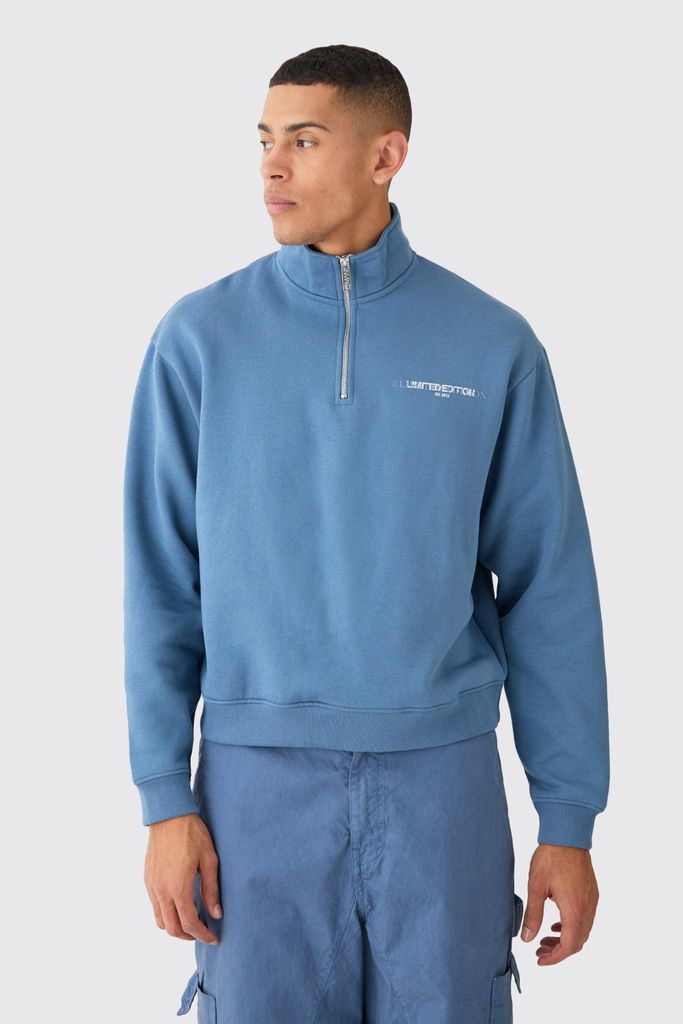 Men's Oversized Boxy Limited 1/4 Zip Sweatshirt - Blue - S, Blue