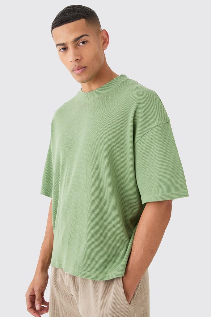 Men's Oversized Boxy Waffle T-Shirt - Green - S, Green
