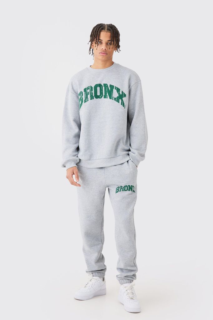 Men's Oversized Bronx Varsity Sweatshirt Tracksuit - Grey - S, Grey