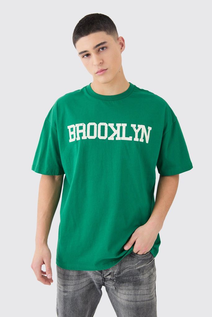 Men's Oversized Brooklyn Varsity T-Shirt - Green - S, Green