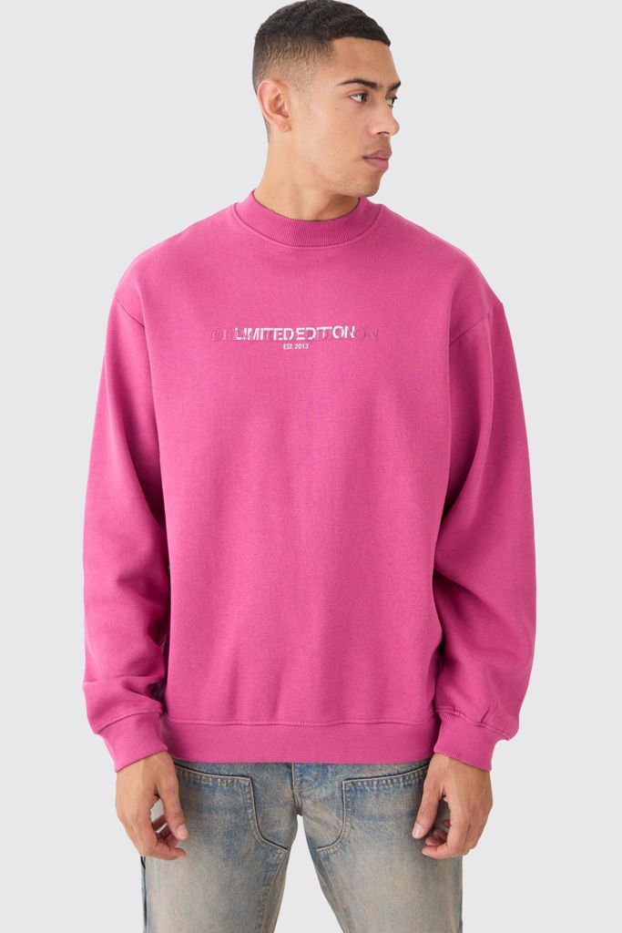 Men's Oversized Extended Neck Limited Sweatshirt - Pink - S, Pink