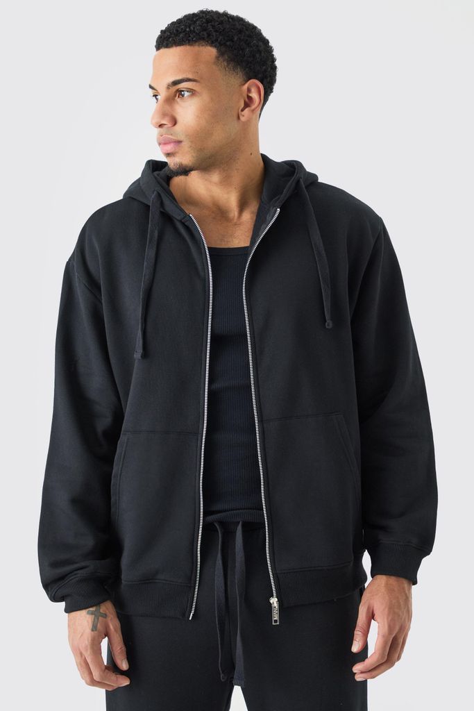 Men's Oversized Zip Through Hoodie - Black - S, Black