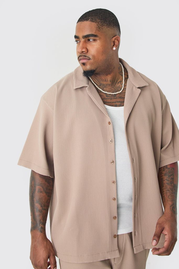 Men's Plus Drop Revere Pleated Shirt - Brown - Xxxl, Brown