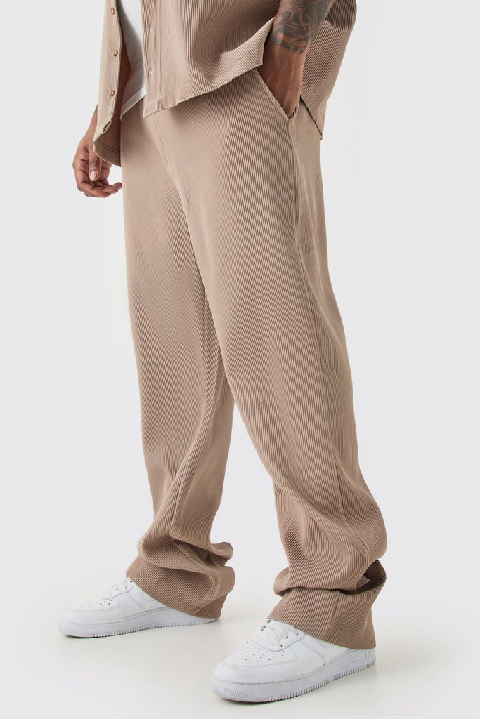 Men's Plus Elasticated Waist Slim Flare Stacked Pleated Trouser - Brown - Xxxl, Brown