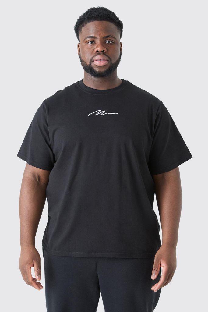 Men's Plus Man Signature Embroidered T-Shirt - Black - Xxxl, Black