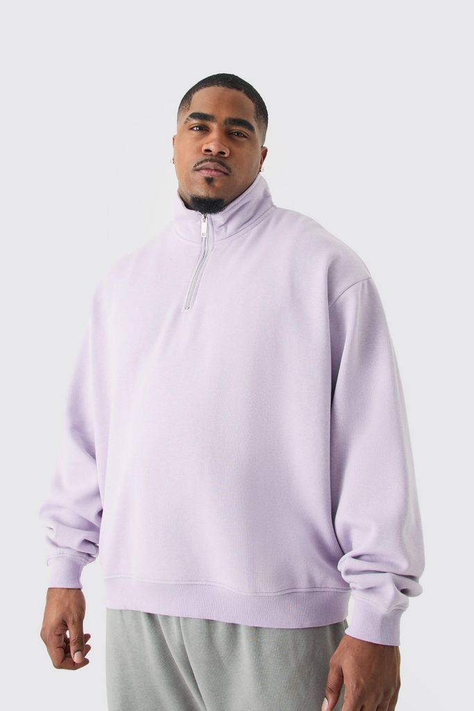 Men's Plus Oversized Boxy 1/4 Zip Sweatshirt - Purple - Xxxl, Purple