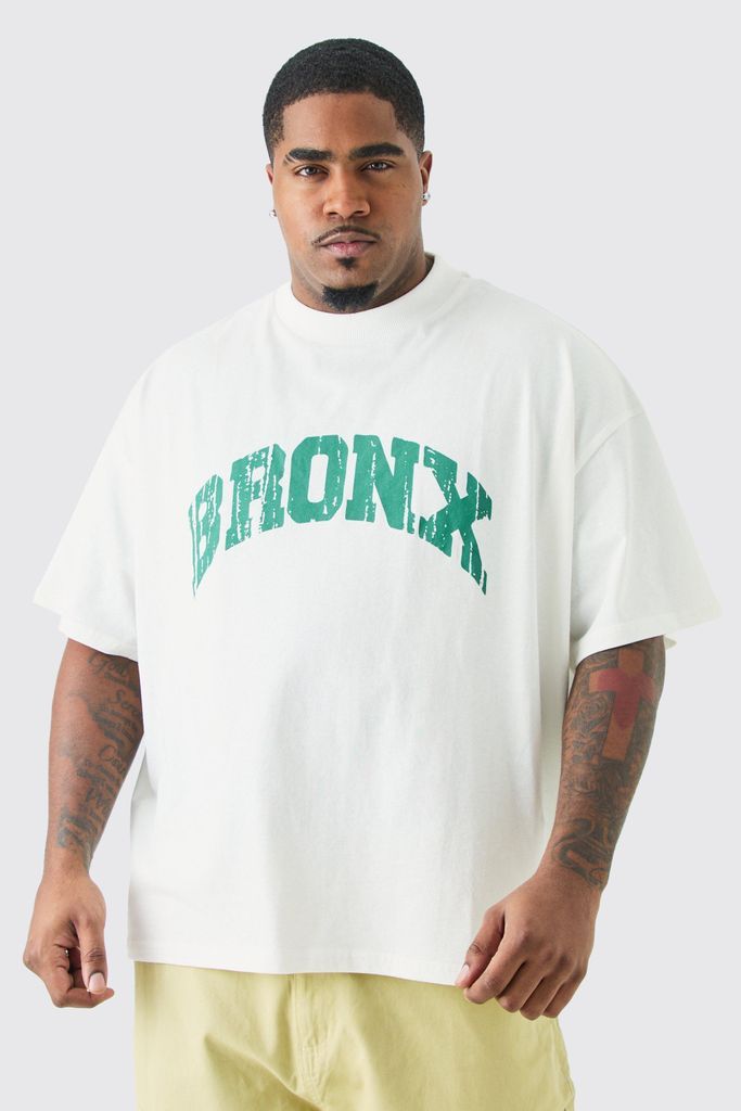 Men's Plus Oversized Boxy Extended Neck Bronx T-Shirt - Cream - Xxxl, Cream