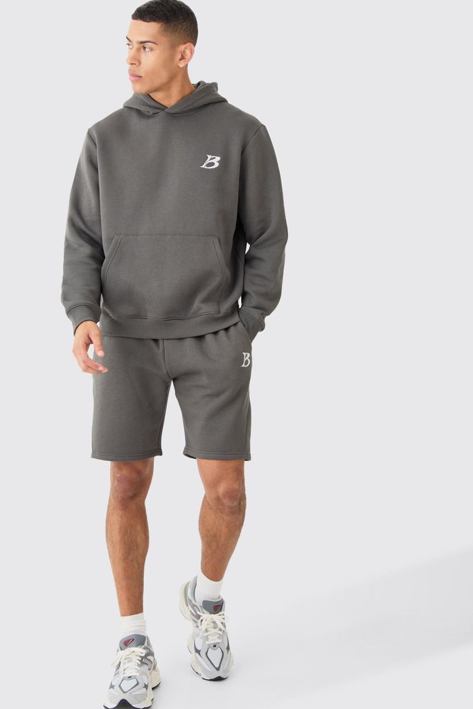 Men's Regular Hoodie And Gusset Shorts Set - Grey - S, Grey