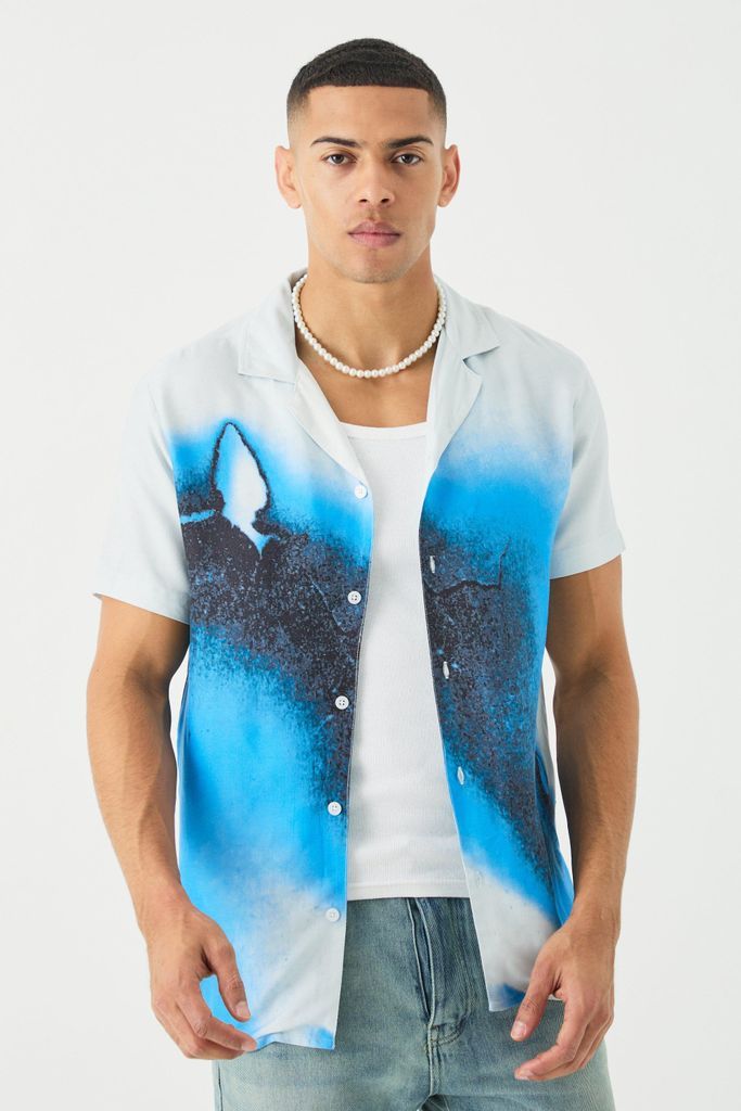 Men's Short Sleeve Viscose Burnt Ombre Shirt - Blue - S, Blue