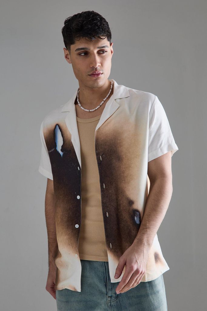 Men's Short Sleeve Viscose Burnt Ombre Shirt - White - S, White