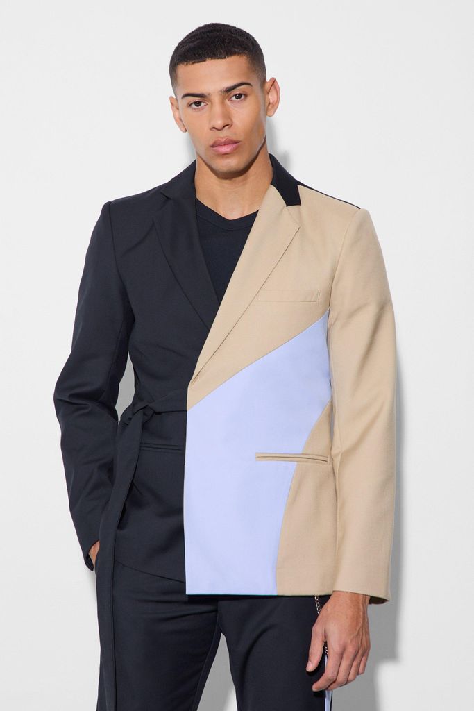 Men's Slim Wrap Panel Suit Jacket - Blue - 34, Blue