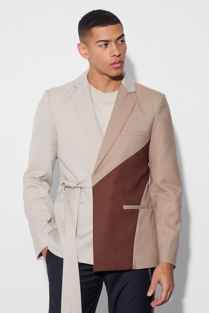 Men's Slim Wrap Panel Suit Jacket - Brown - 34, Brown