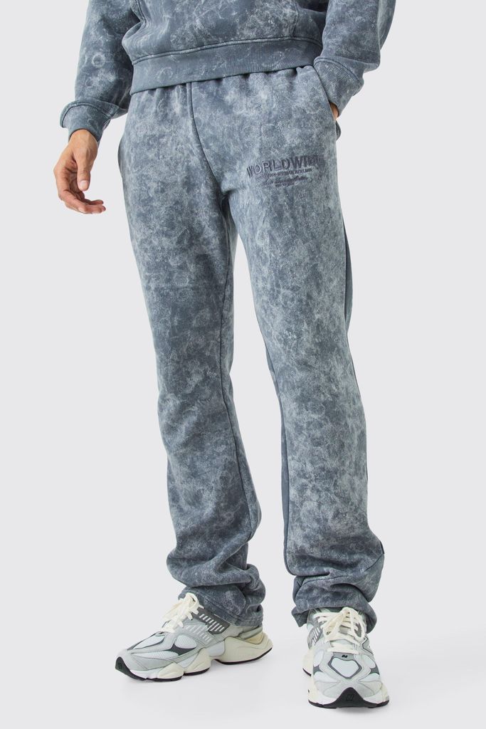 Men's Stacked Distressed Applique Washed Joggers - Grey - Xl, Grey