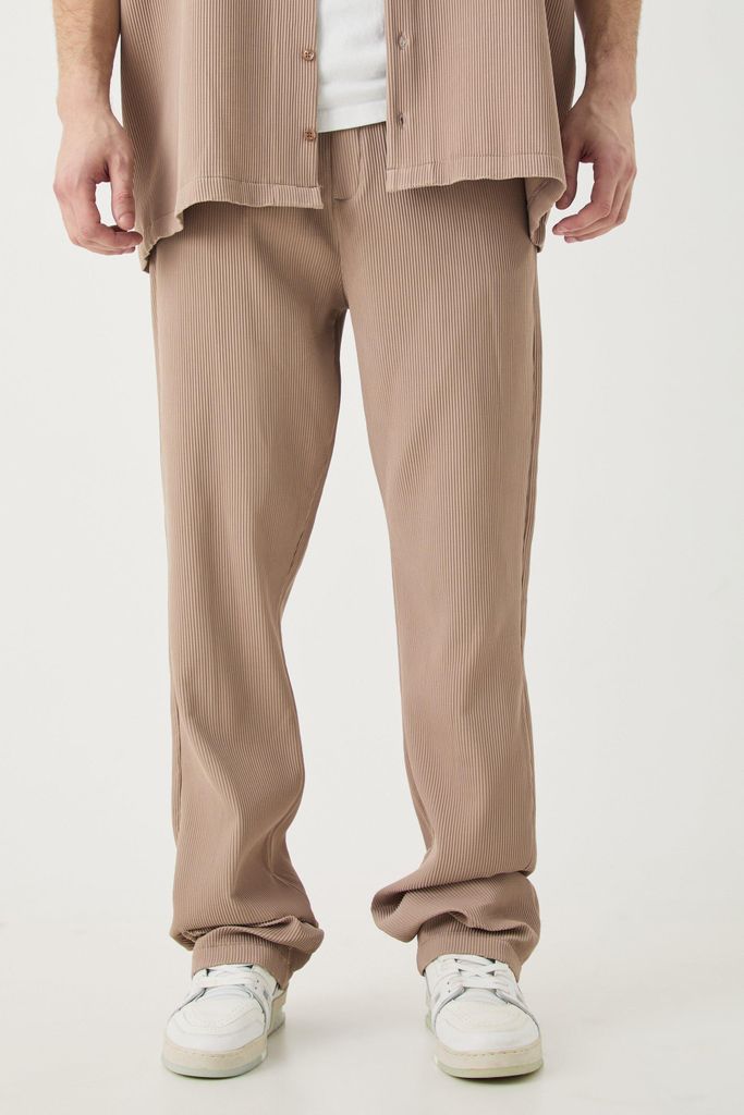 Men's Tall Elasticated Waist Slim Flare Stacked Pleated Trouser - Brown - S, Brown