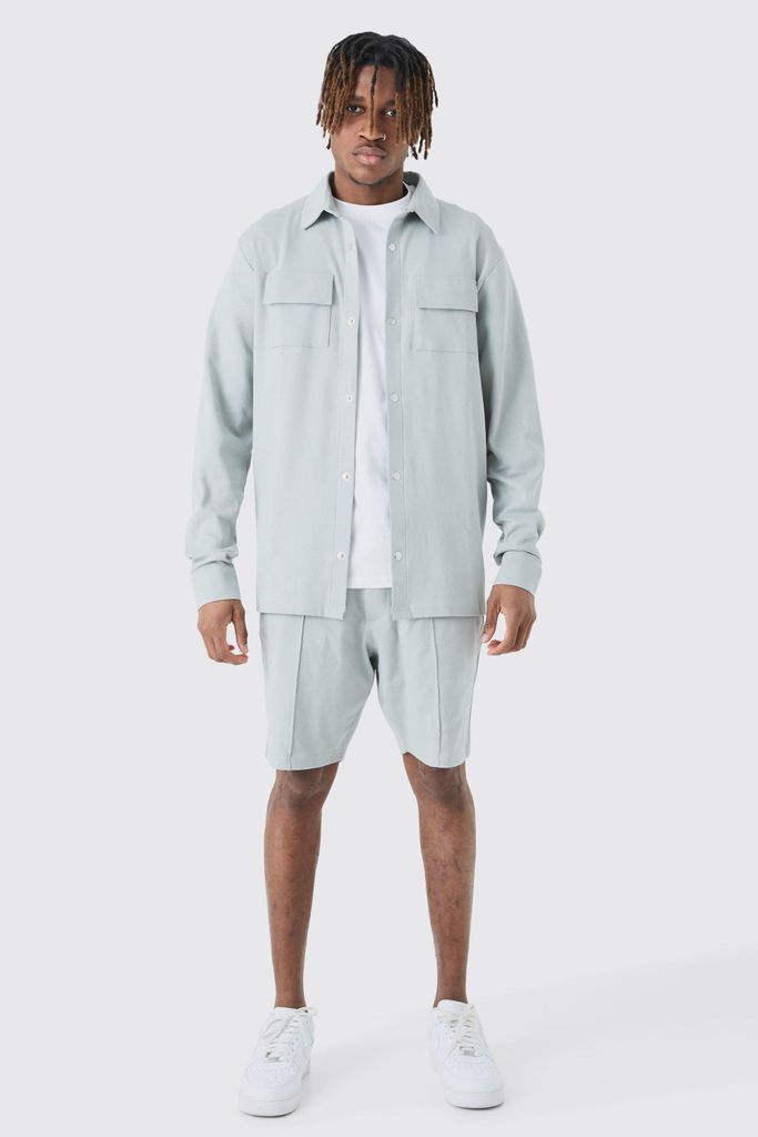 Men's Tall Jersey Shirt & Fixed Waistband Short Set - Grey - S, Grey